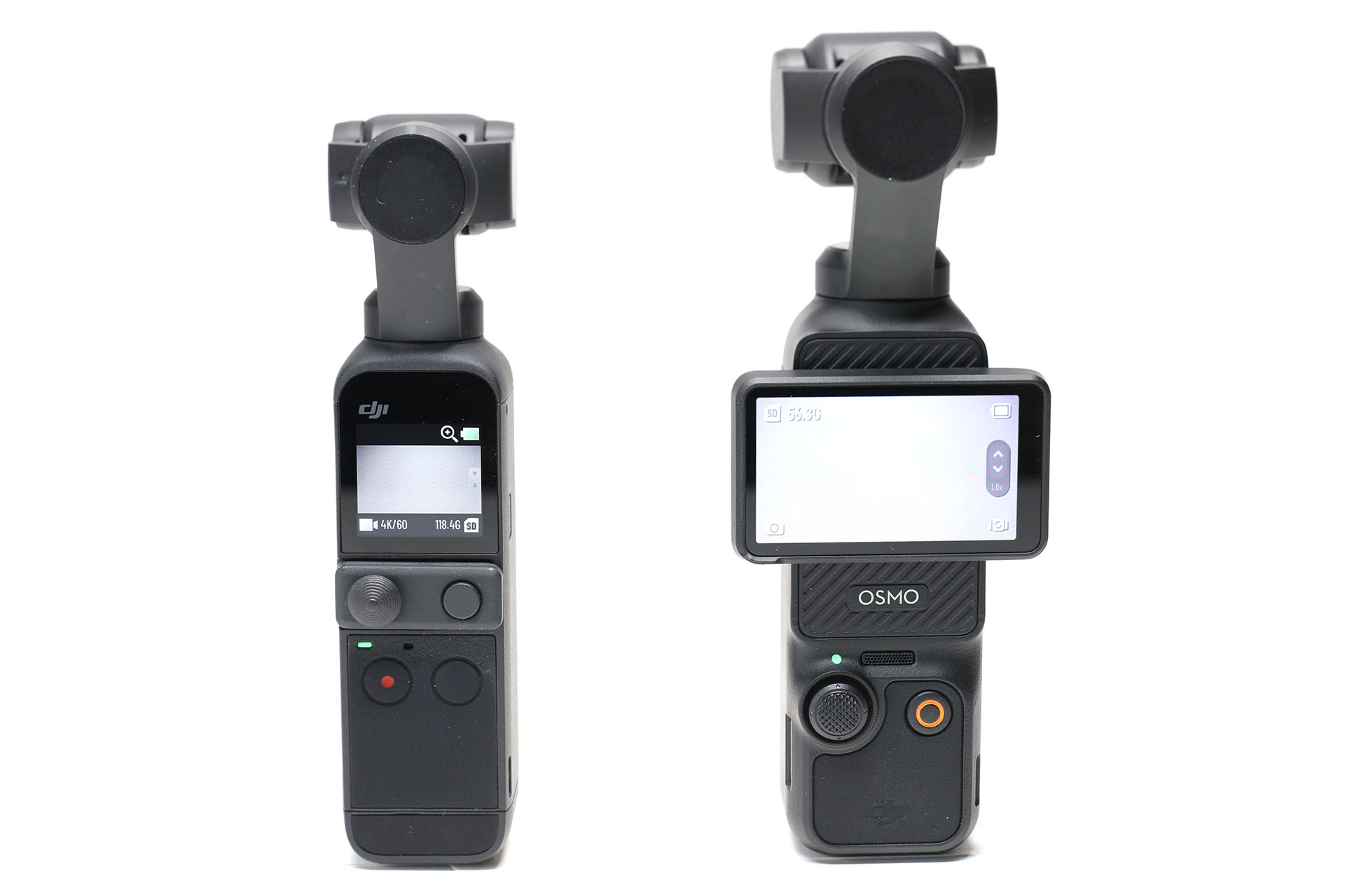 DJI Pocket 2とOsmo Pocket 3のディスプレイ。視認性が全然違う！　ディスプレイをタッチ操作して設定なども行うので、操作性も全然違う！