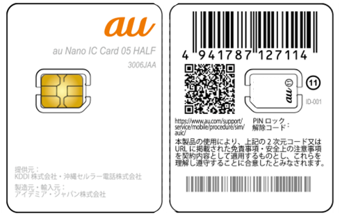 台紙を半分にしたSIMカード