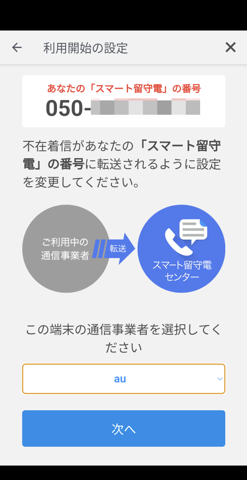 指定された電話番号に転送設定
