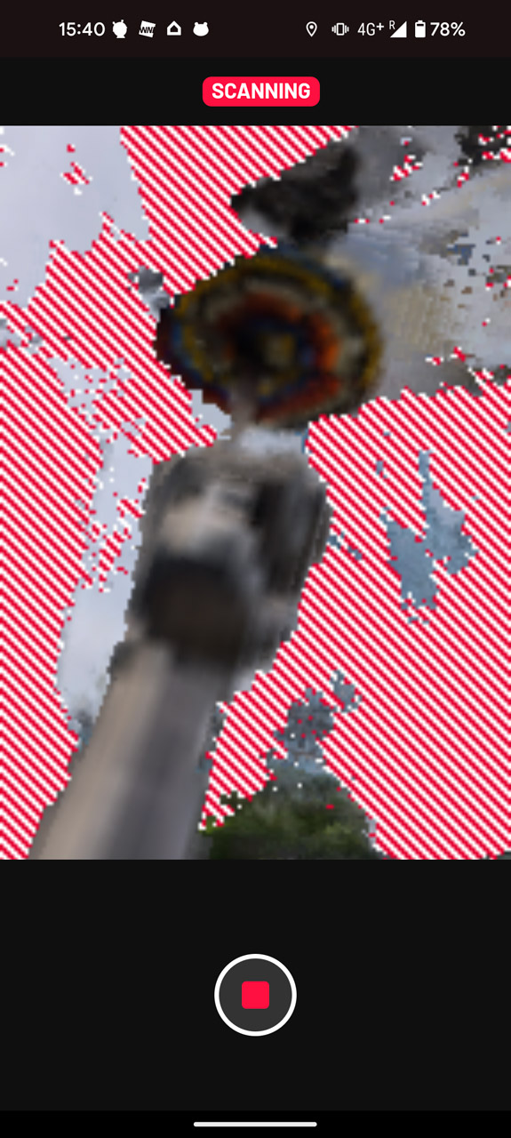 赤白のストライプの部分をなくしていくようにスキャン