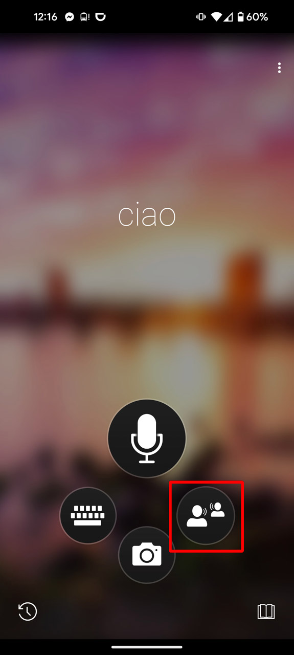 Translatorアプリで「会話」を選択