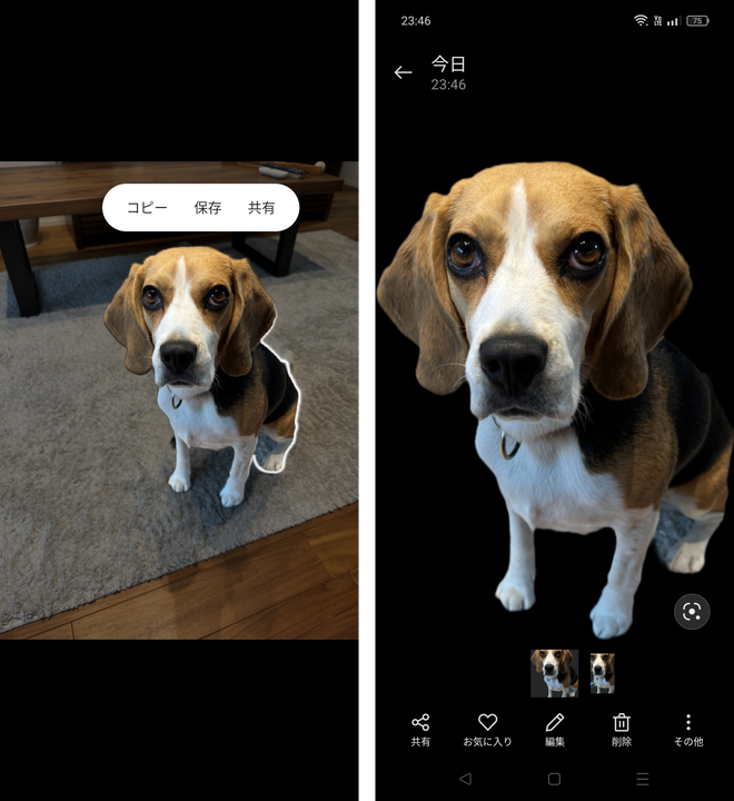 「ギャラリー」に表示させた写真から被写体を切り出せる「AIクリッピング」
