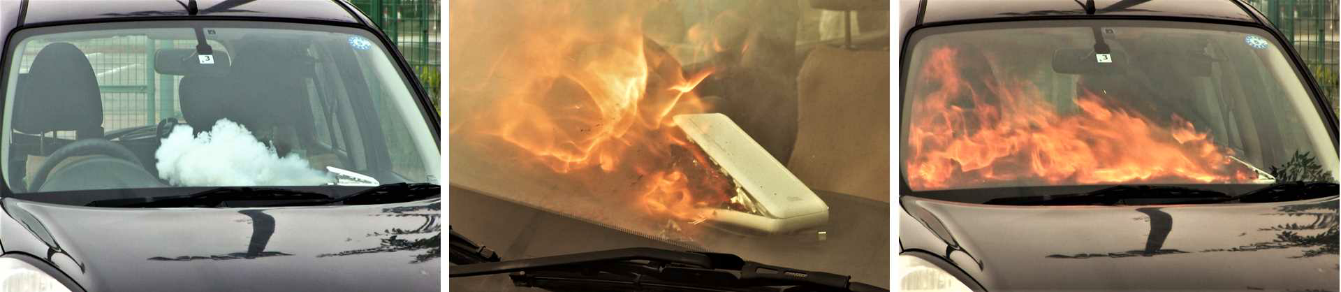 車内でのモバイルバッテリーの発火（再現）