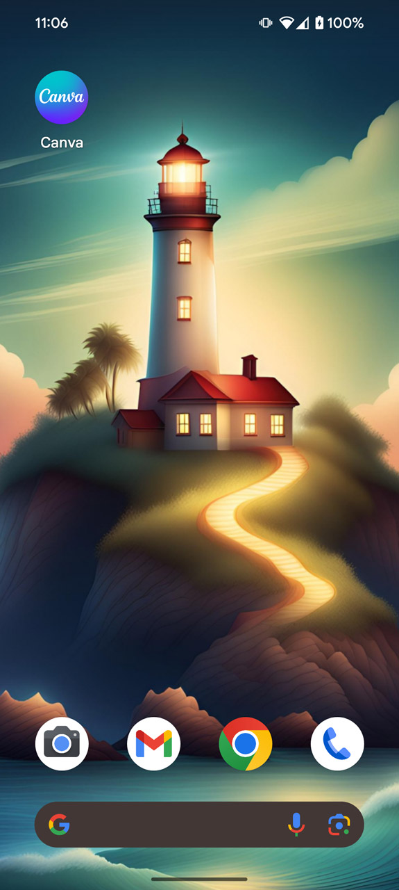 AI生成による壁紙を設定したホーム画面