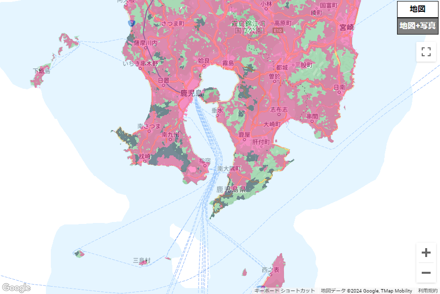 NTTドコモのエリアマップ（15時30分ごろ）