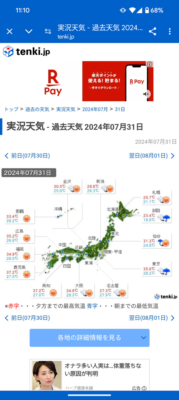 過去の全国の天気がわかる