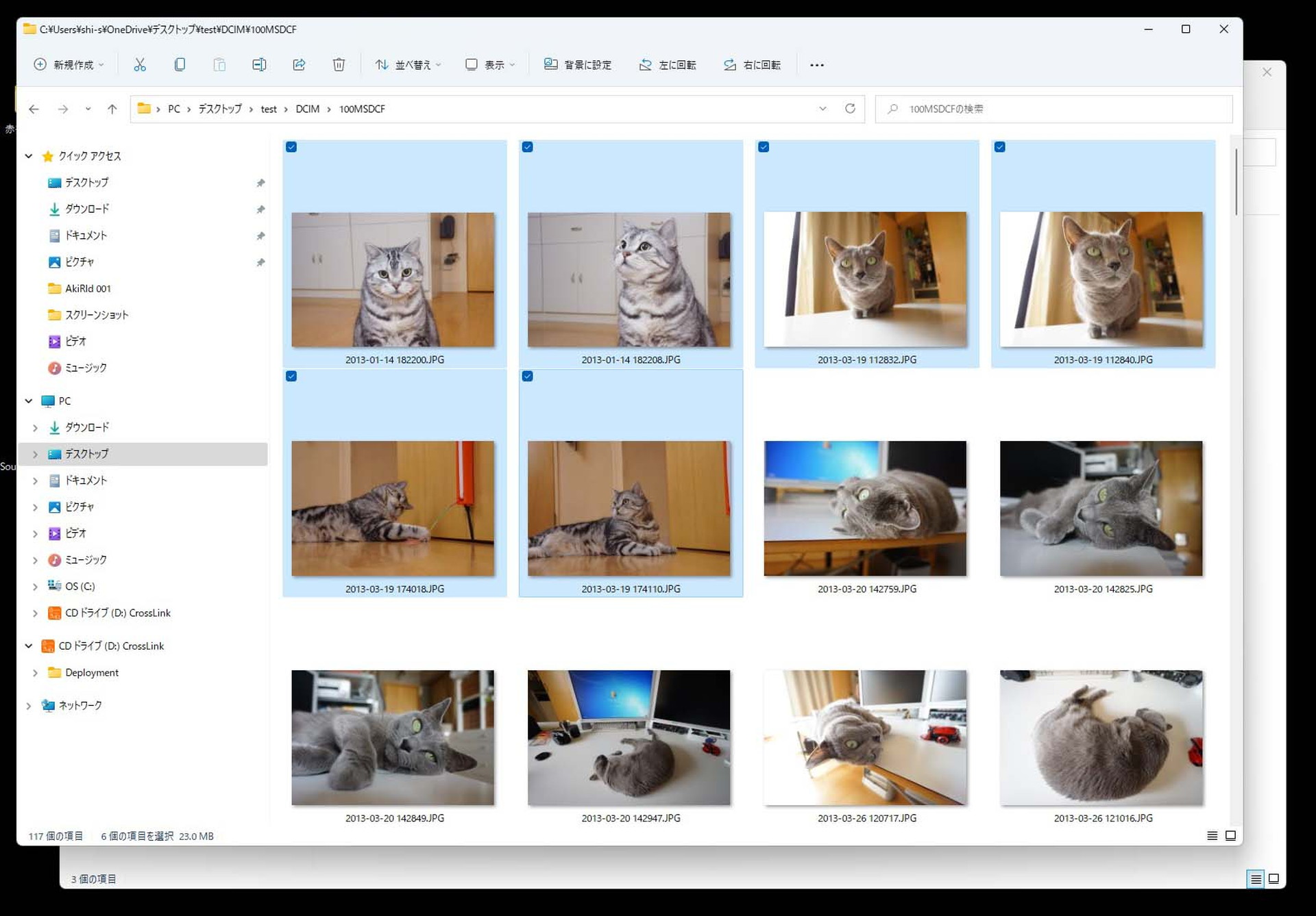 スクリーンショットで具体的な手順をご説明。まずWindowsパソコン上・エクスプローラでコピーしたい写真などファイルを選択する。
