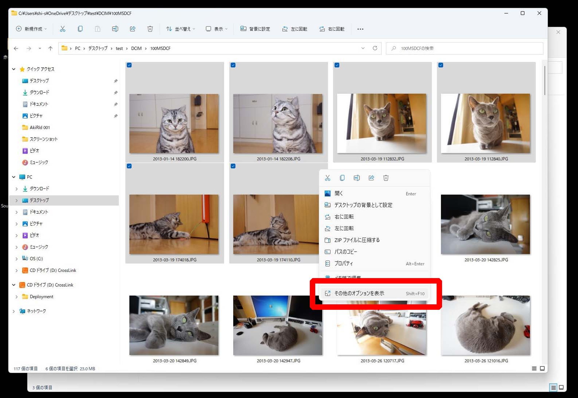 続いて右クリックで右クリックメニューを表示し、「その他のオプションを表示」をクリック。