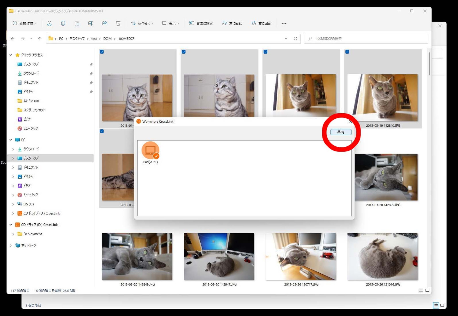 確認表示となるので、「共有」をクリック。