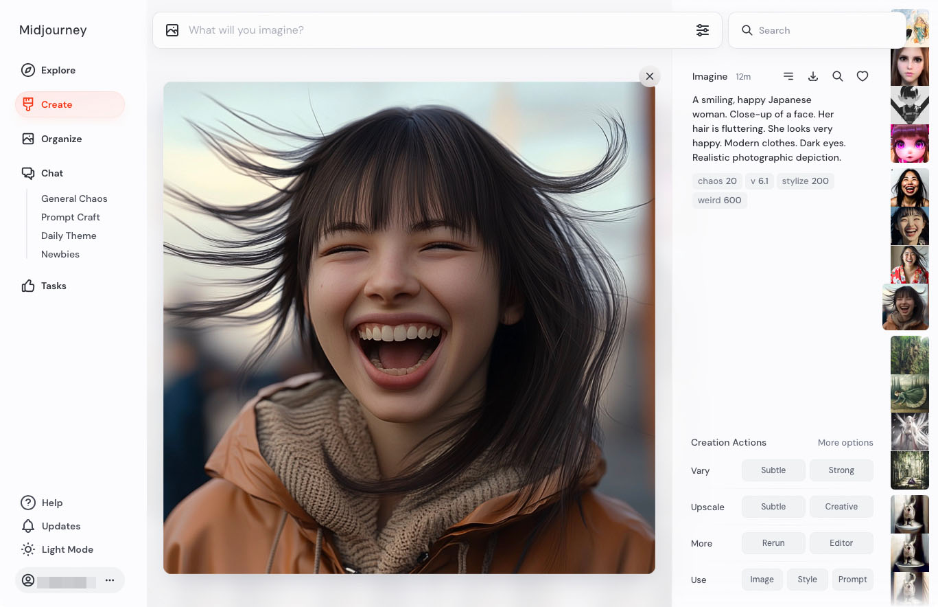 Midjourneyでは、リアル系・アート系などを得意とするAI「Midjourney」と、アニメ・マンガ系を得意とするAI「niji・journey」を利用できる。これはMidjourney 6.1で生成したもの。