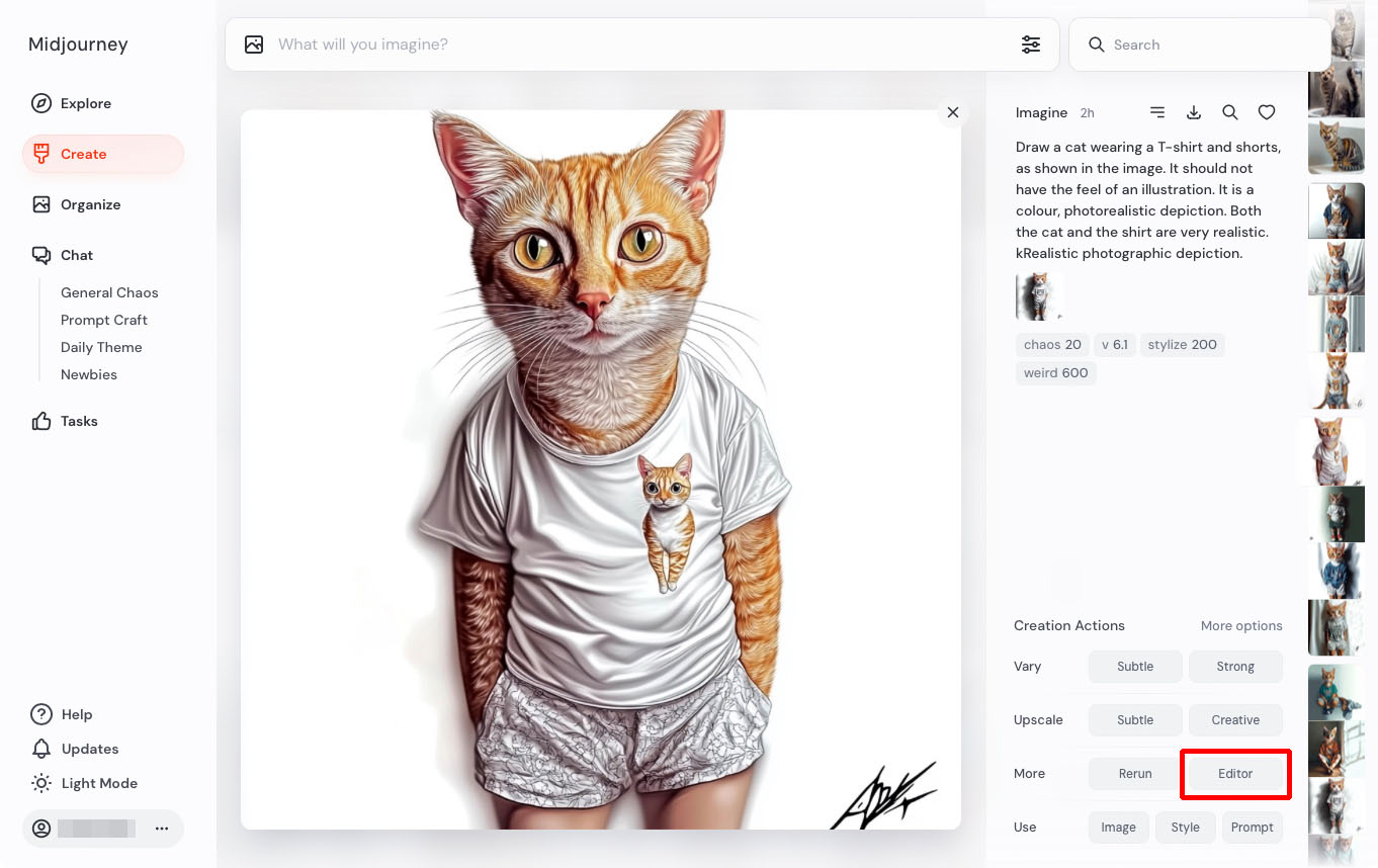 たとえば生成した画像のインペイント。画像を表示して「Editor」をクリックする。