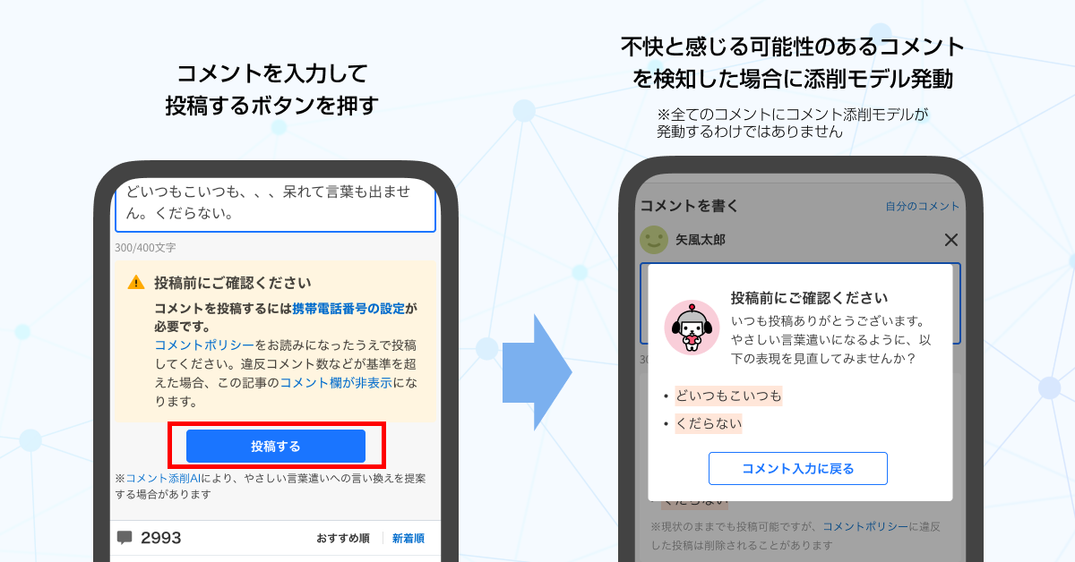 「コメント添削モデル」の挙動イメージ