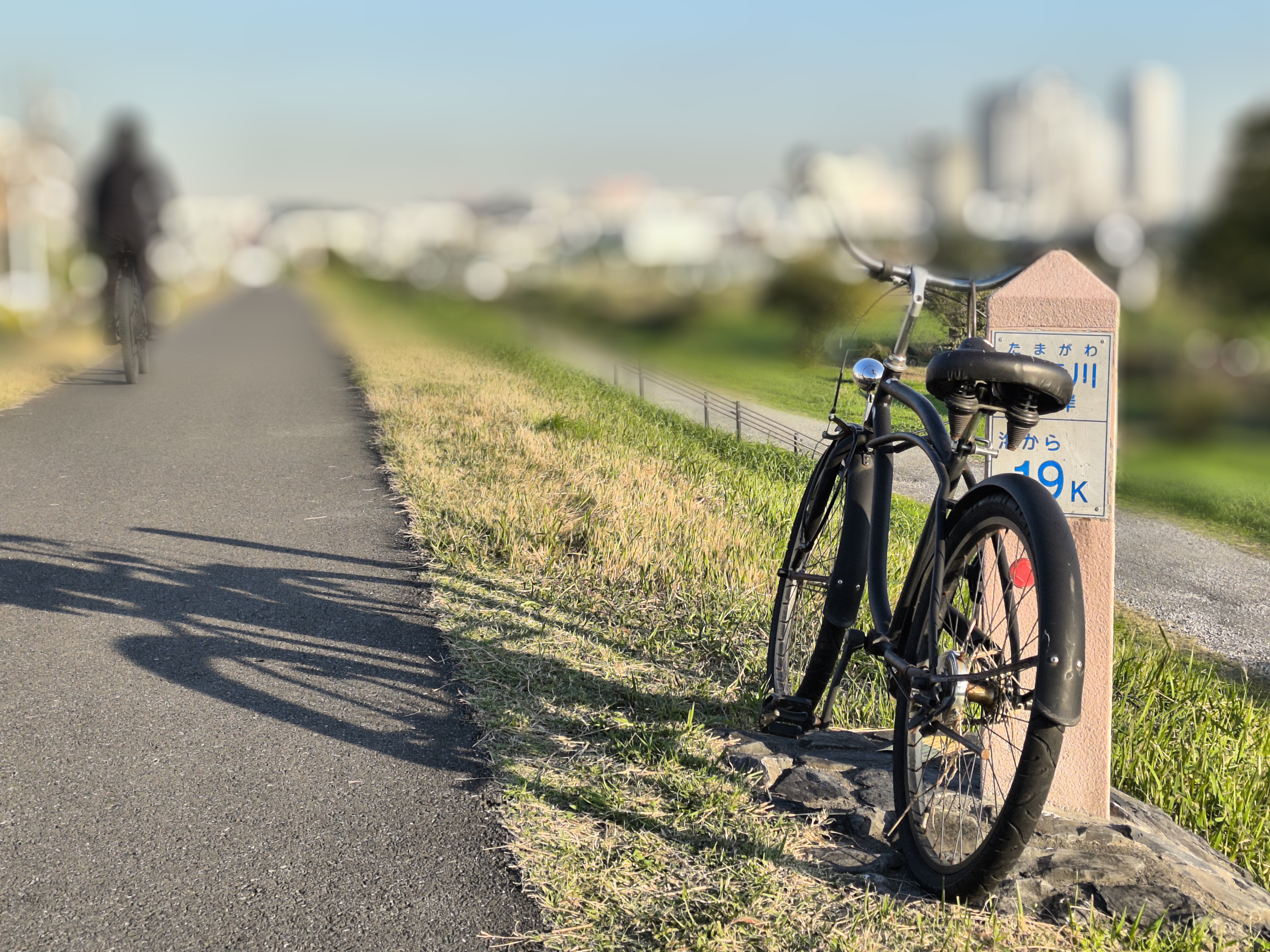多摩川の土手で自転車をポートレートモード撮影。盛大に境界判定がコケたカットになった。こういうことが結構起こるので撮影時には注意が必要だ