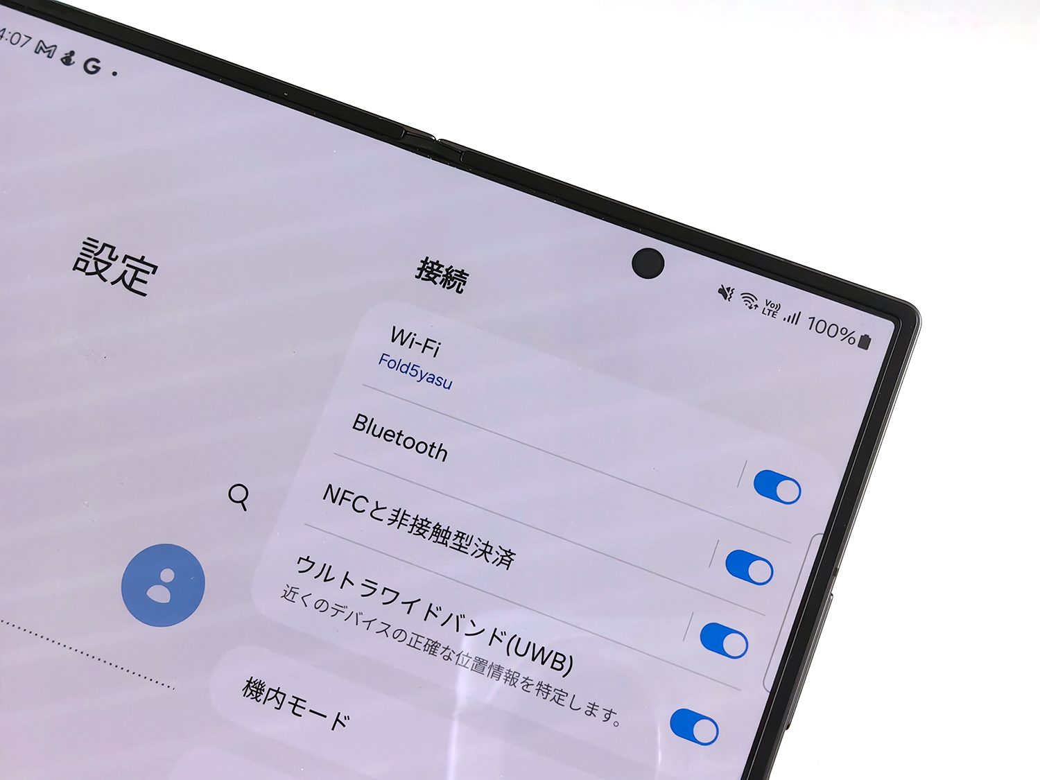 メインディスプレイのカメラはパンチホール型だ