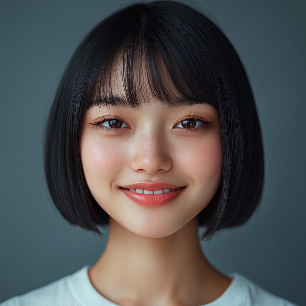 前出の指ハートの女の子の顔を変える作戦。これはMidjourneyに生成させた日本人の女の子の顔。顔に対する光の当たり方などをプロンプトに盛り込み、指ハートの女の子に少し寄せた感じ。
