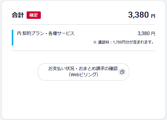 もともとの料金プランは、前機種から「ケータイプラン2」と「かけ放題オプション」を利用していたので、月額料金は3380円かかっていた