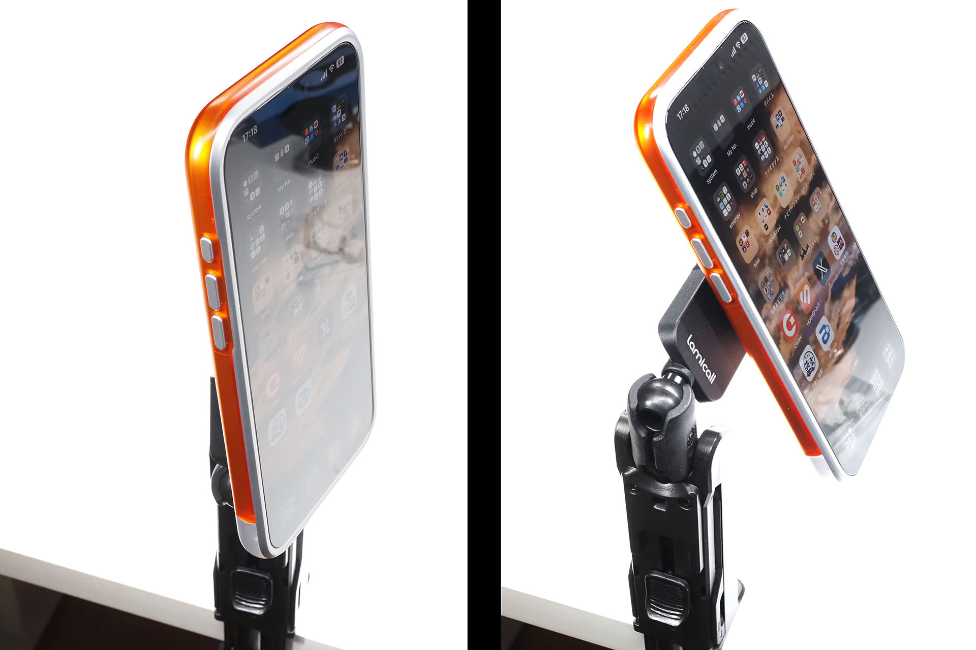 ホルダー向きの自由度が低いといっても、ホルダーの高さがあることなどもあって、画面を実用的な方向に向けられる。