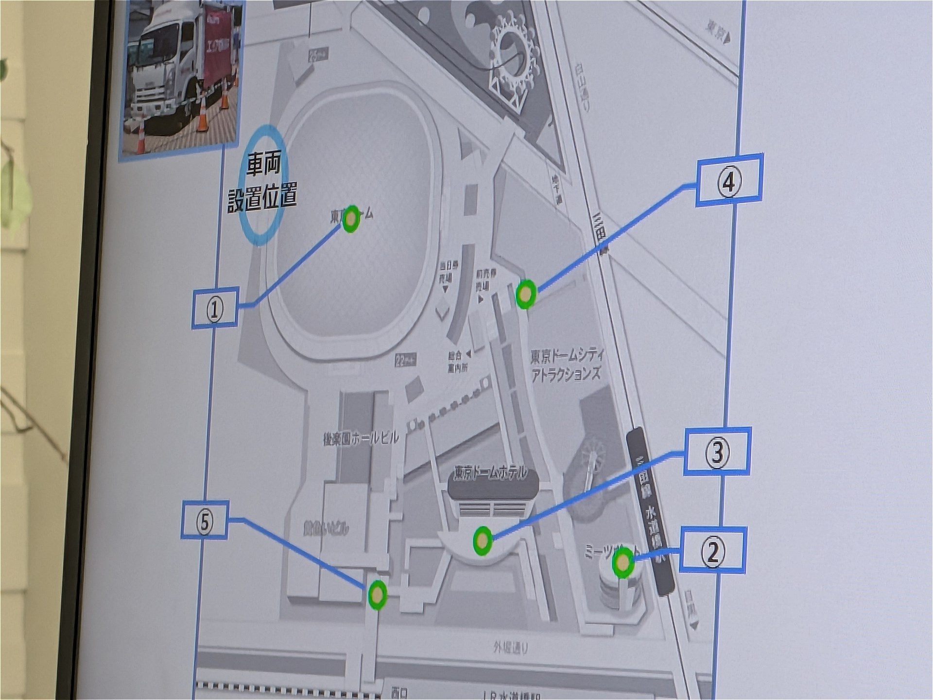 仮設基地局の設置場所。設置されていない場所は、常設の基地局でカバーできているという