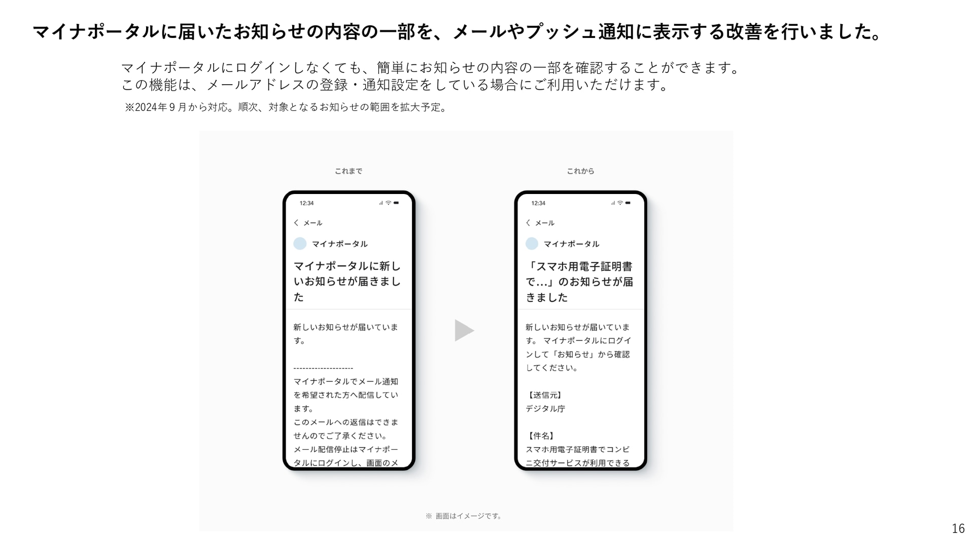 メールやプッシュ通知に内容の一部を表示するよう変更