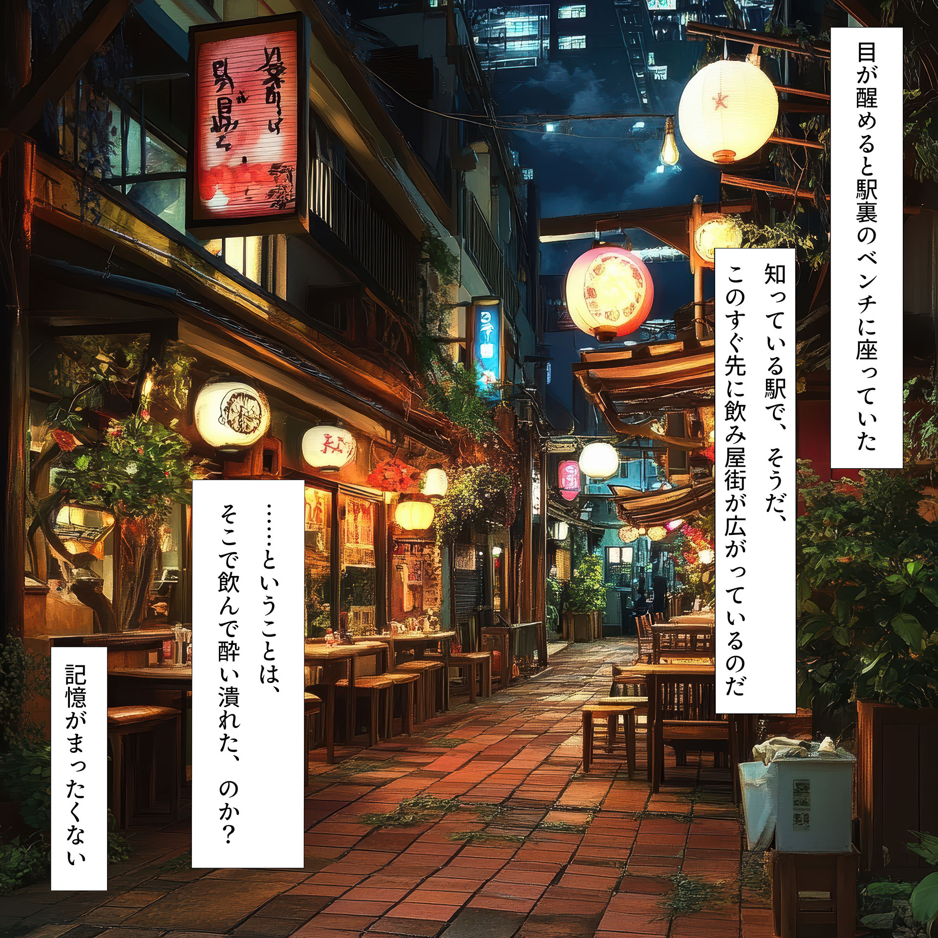 マンガのスタイルで前出の創作物を作り直した。スマートフォンで表示しても、絵と文章の両方を同時に追っていける。なお、1画面上だけではテキストが収まりきらないので、画像のサイズを変えたり、若干の変化をつけて、ページ数を増やすという方法をとった。……あーっ誤植！　×「醒める」　○「覚める」　いや〜サンプルということでさっき急いで作（以下略）