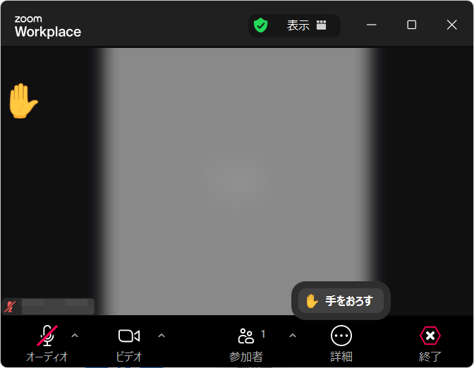 Zoomにおけるオーディオとビデオのオン・オフ操作、さらに挙手の操作が行える
