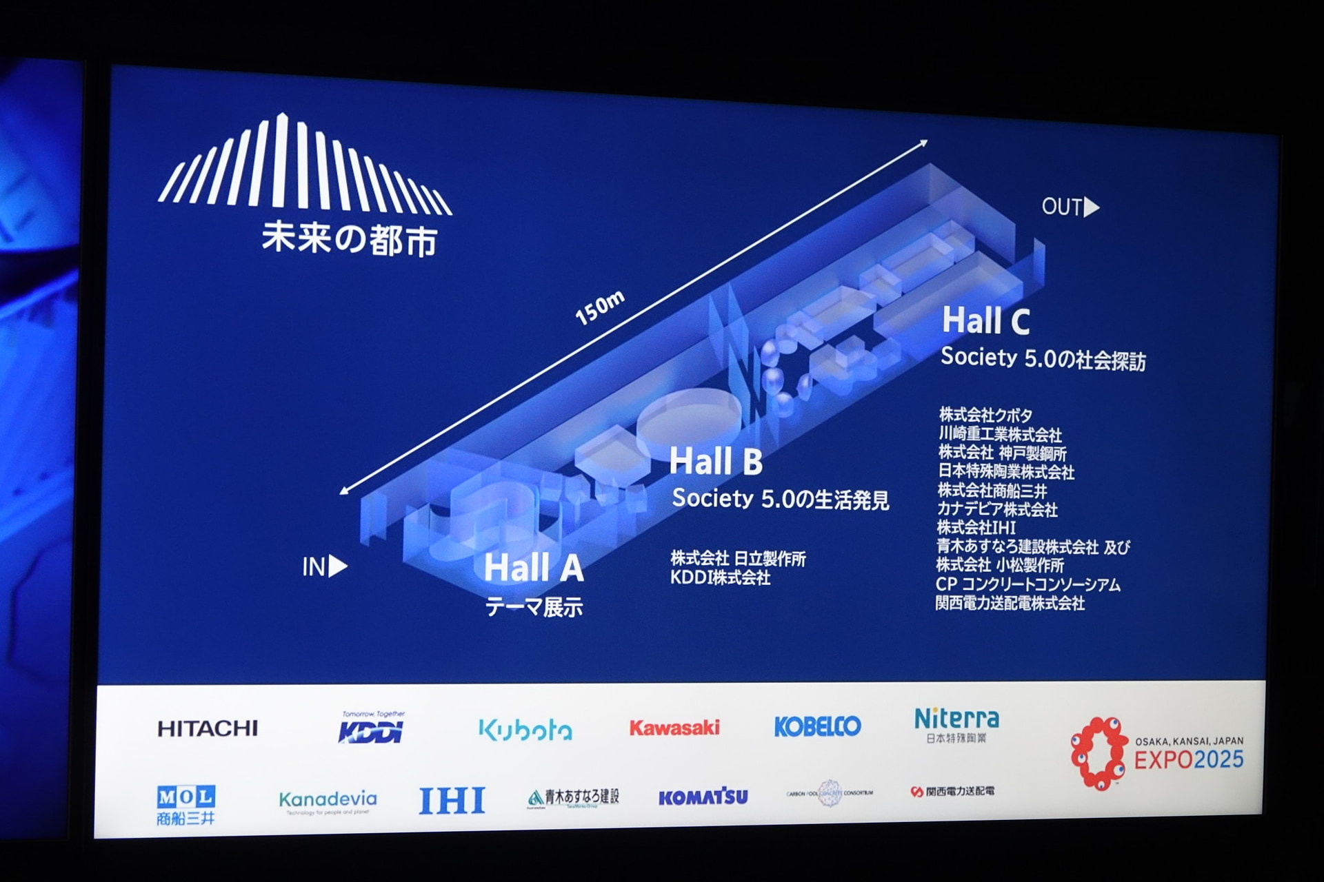 会場は、3つのホールに分かれている。2つめのホールBにはKDDIと日立製作所の展示、3つめのホールCにはそのほかの展示が運営されている