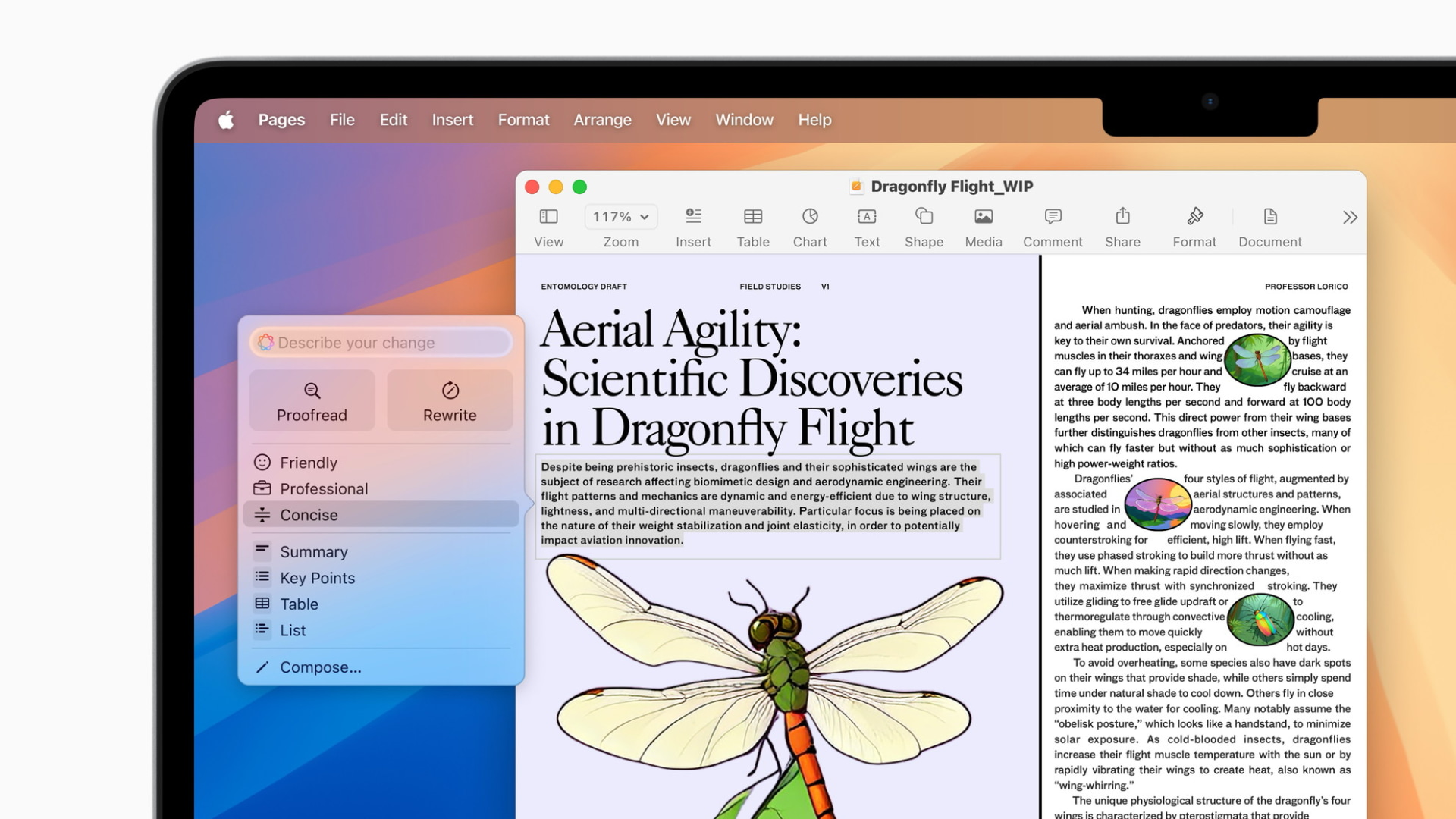 「デスクビュー機能」を搭載（左）、もちろん、Apple Intelligence（右）も利用可能だ