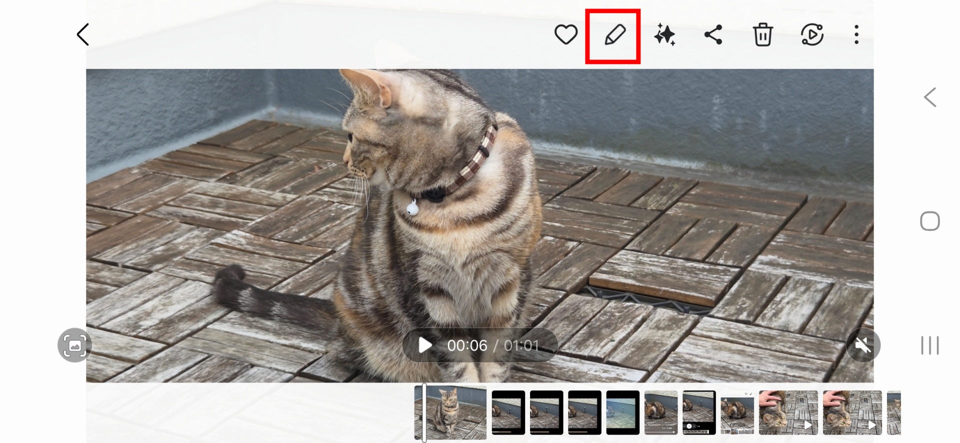 選んだ動画のメニューから編集ボタンをタップ