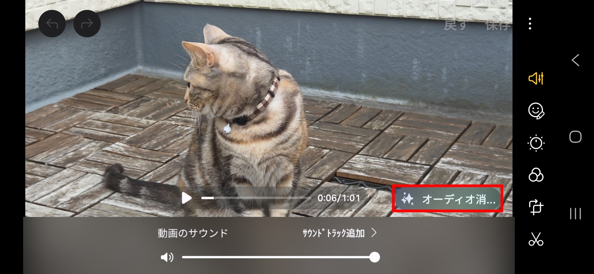「オーディオ消しゴム」をタップ