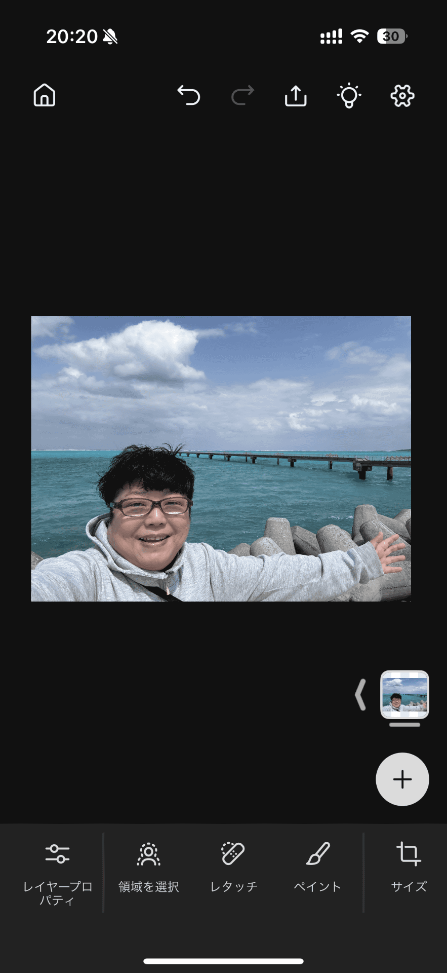 カメラロールから写真を選んで「領域を選択」で、作業領域を選んで明るさや色味を調整