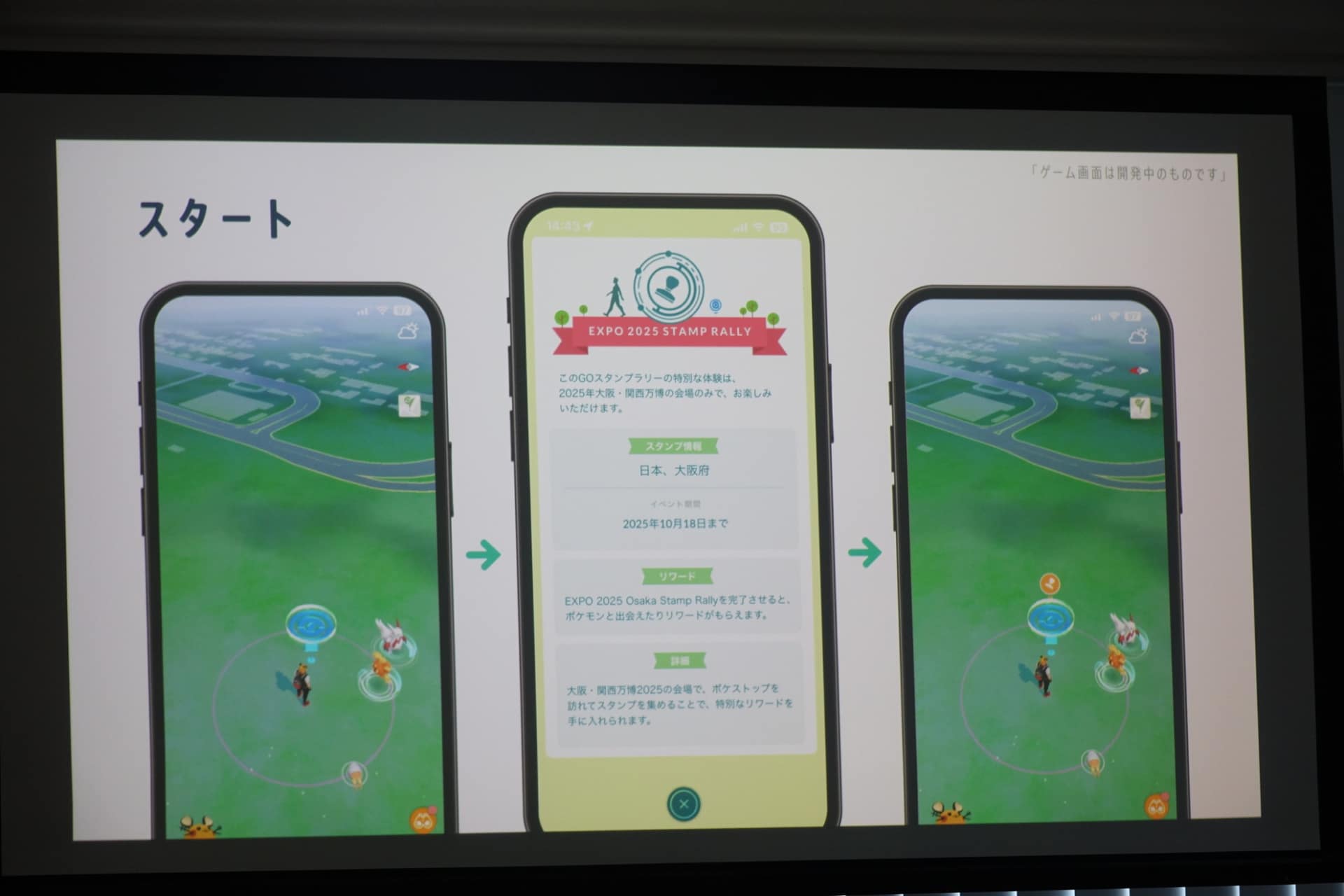 対象のポケストップにいくと、スタンプ画面に移動する