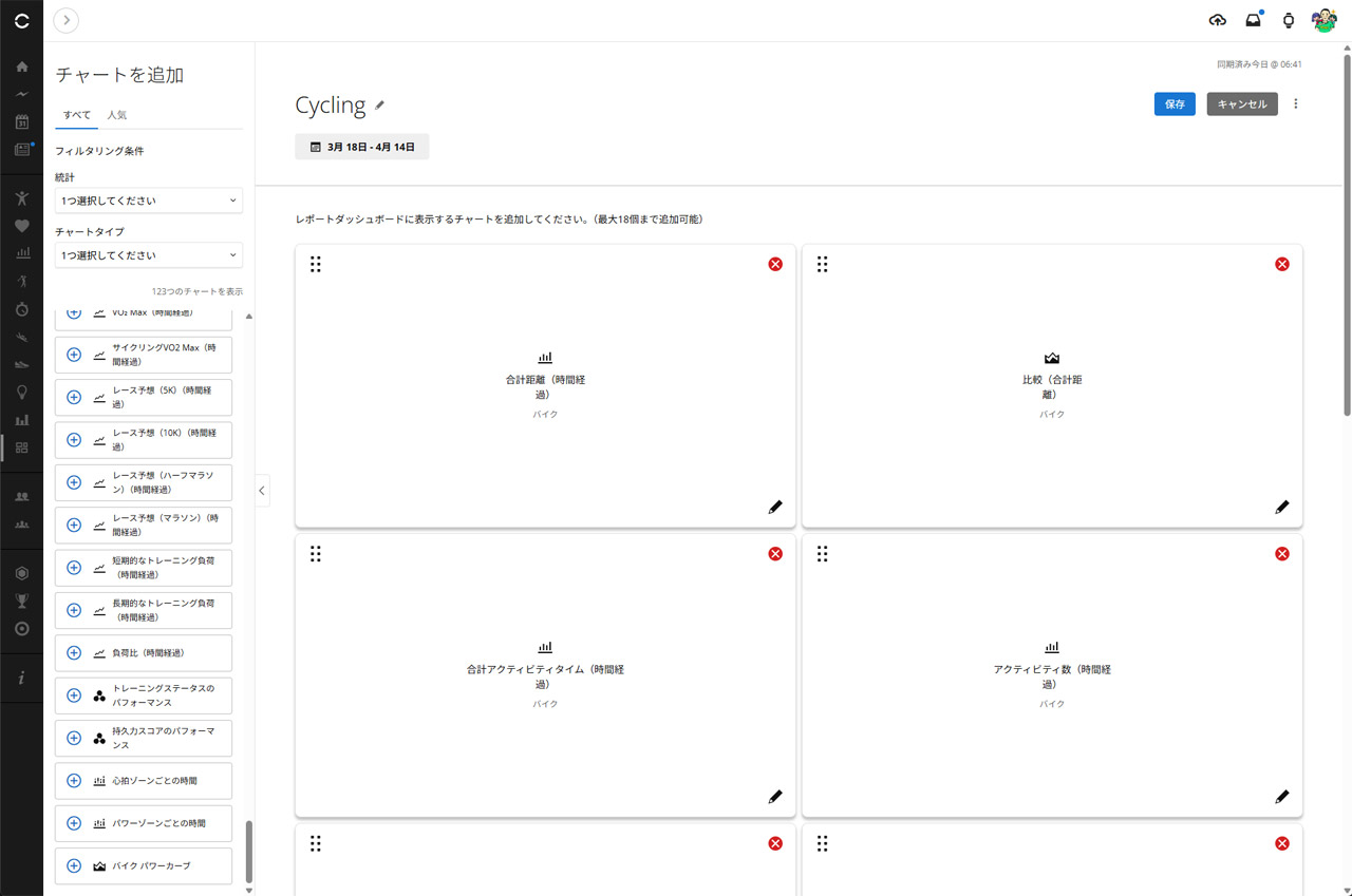 120種類以上あるチャートから選択して画面に配置