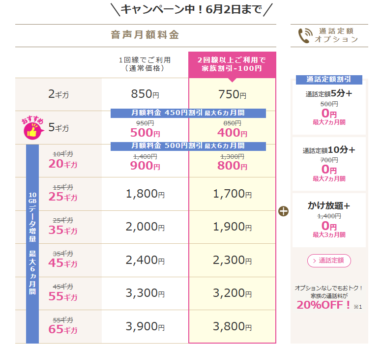 6月2日までは「トクトクキャンペーン＋」で月額料金割引やデータ容量アップなどが実施