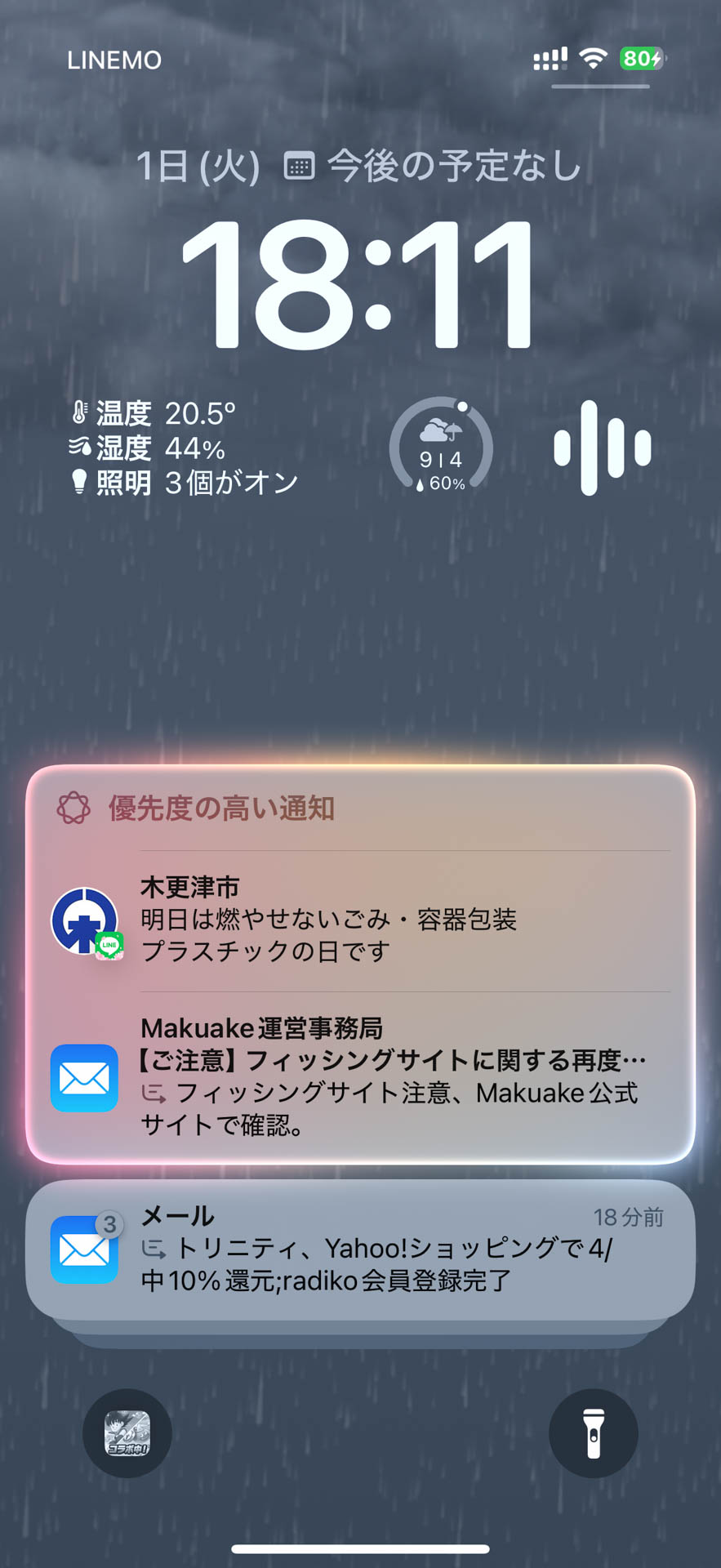 自治体からのLINEやフィッシングサイト警告のメールが優先度が高いと判断された。あまり優先度高くないけど、そんなもんである