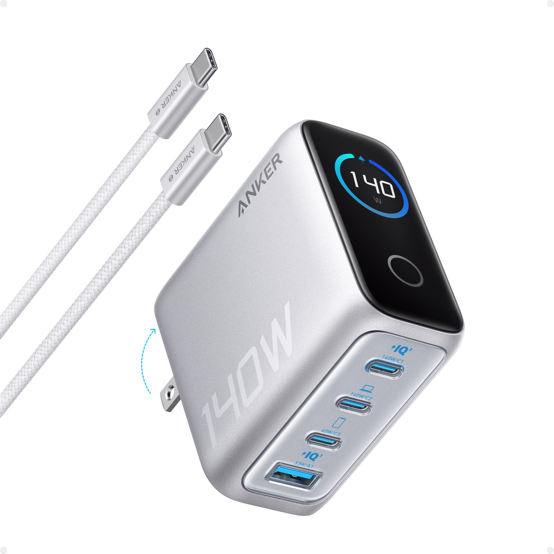 Anker Charger（140W、4Ports）with USB-C＆USB-Cケーブル シルバー