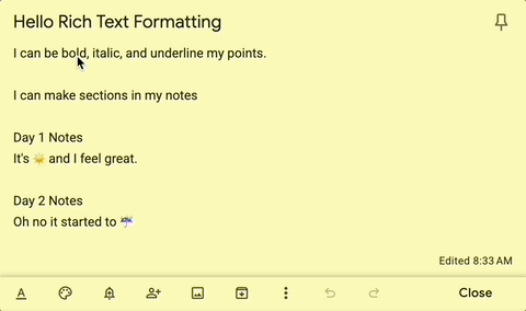 Web版のGoogle Keepでリッチテキスト機能