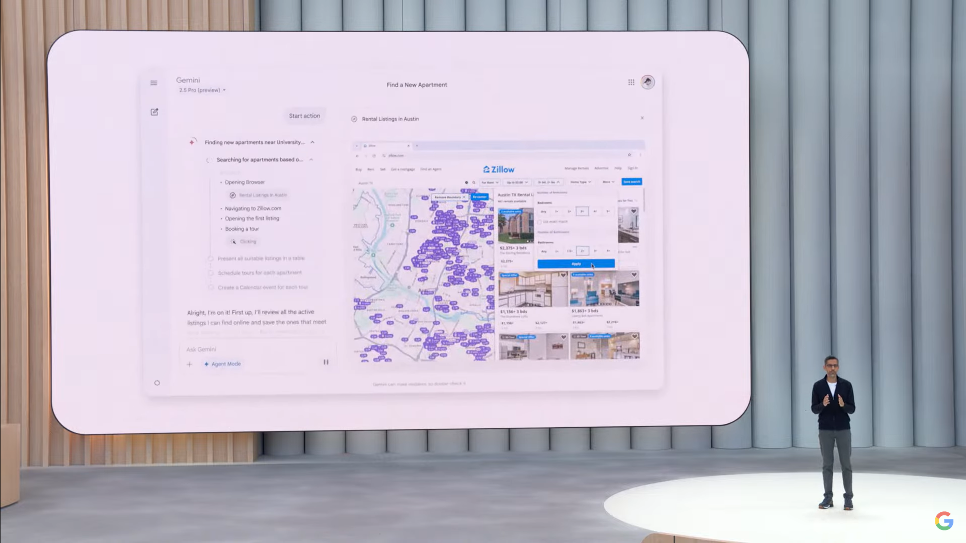 Geminiがブラウザを操作し探してくれる