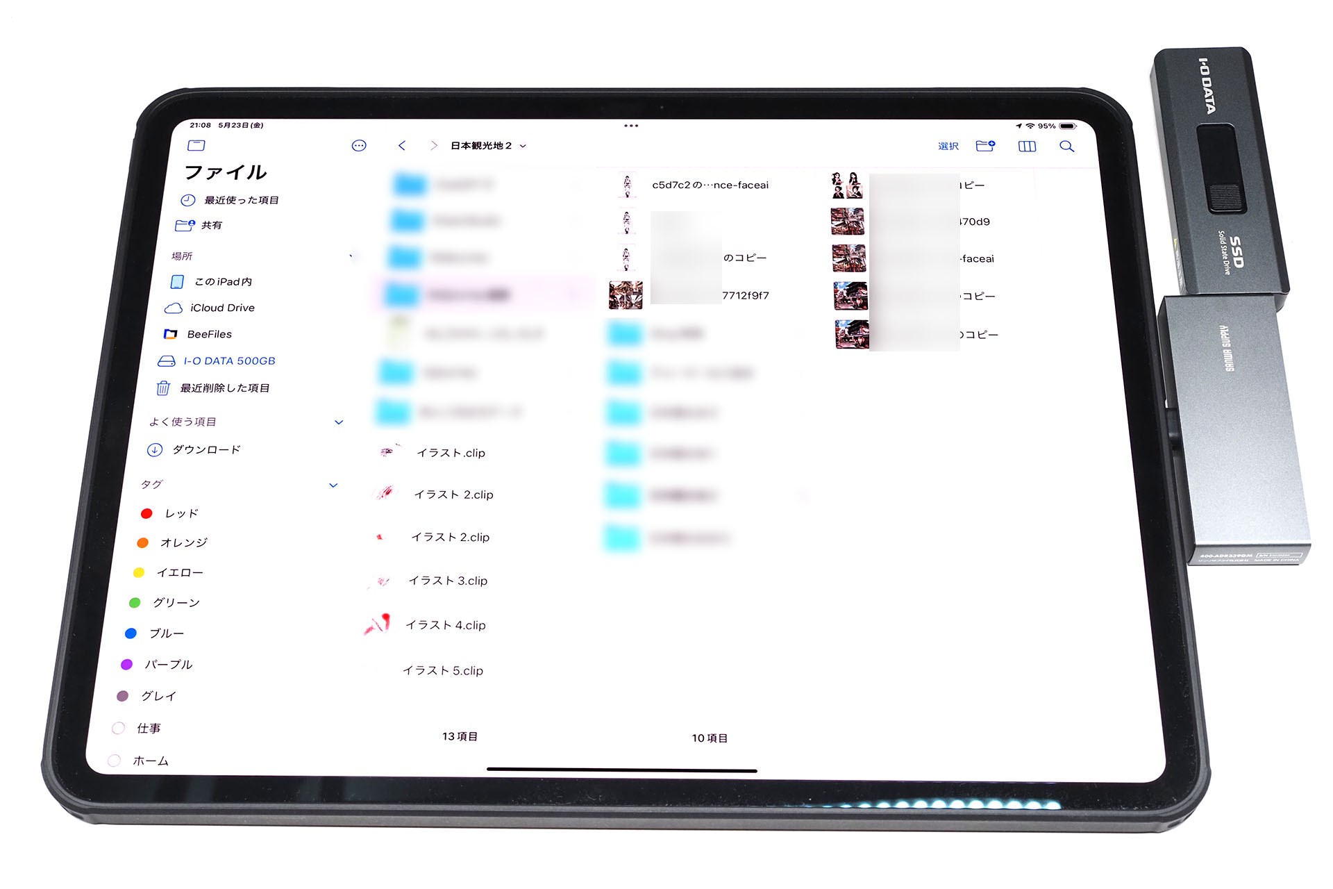 前出のハブ経由で13インチiPad Pro（M4）にSSDを挿せた。
