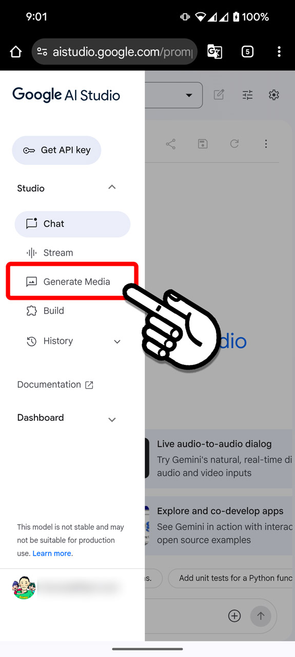 「Generate Media」をタップ