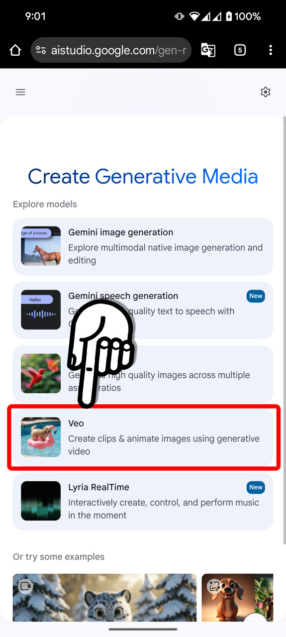 「Veo」をタップ