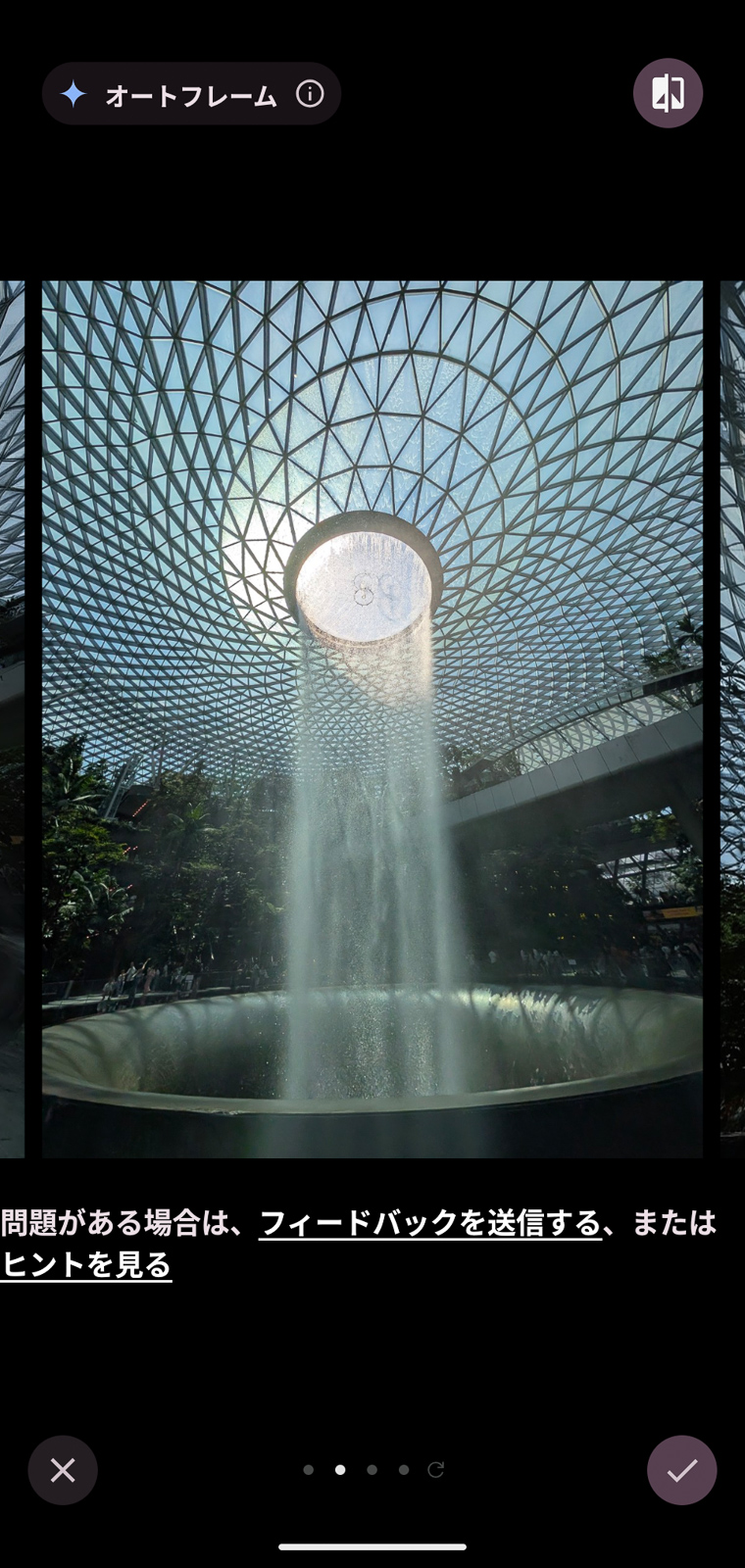 元画像。これに対して、［オートフレーム］を選ぶと複数の候補が表示されます