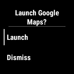 スマホ側でナビを開始すると、ウォッチ画面でGoogle Mapsアプリを起動するかどうかの確認画面が立ち上がる