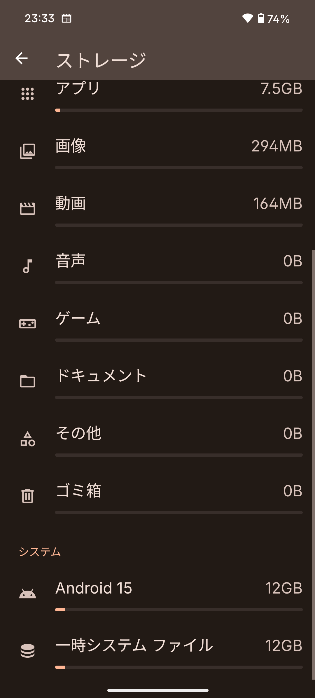 システムで12GBほどストレージを使用している