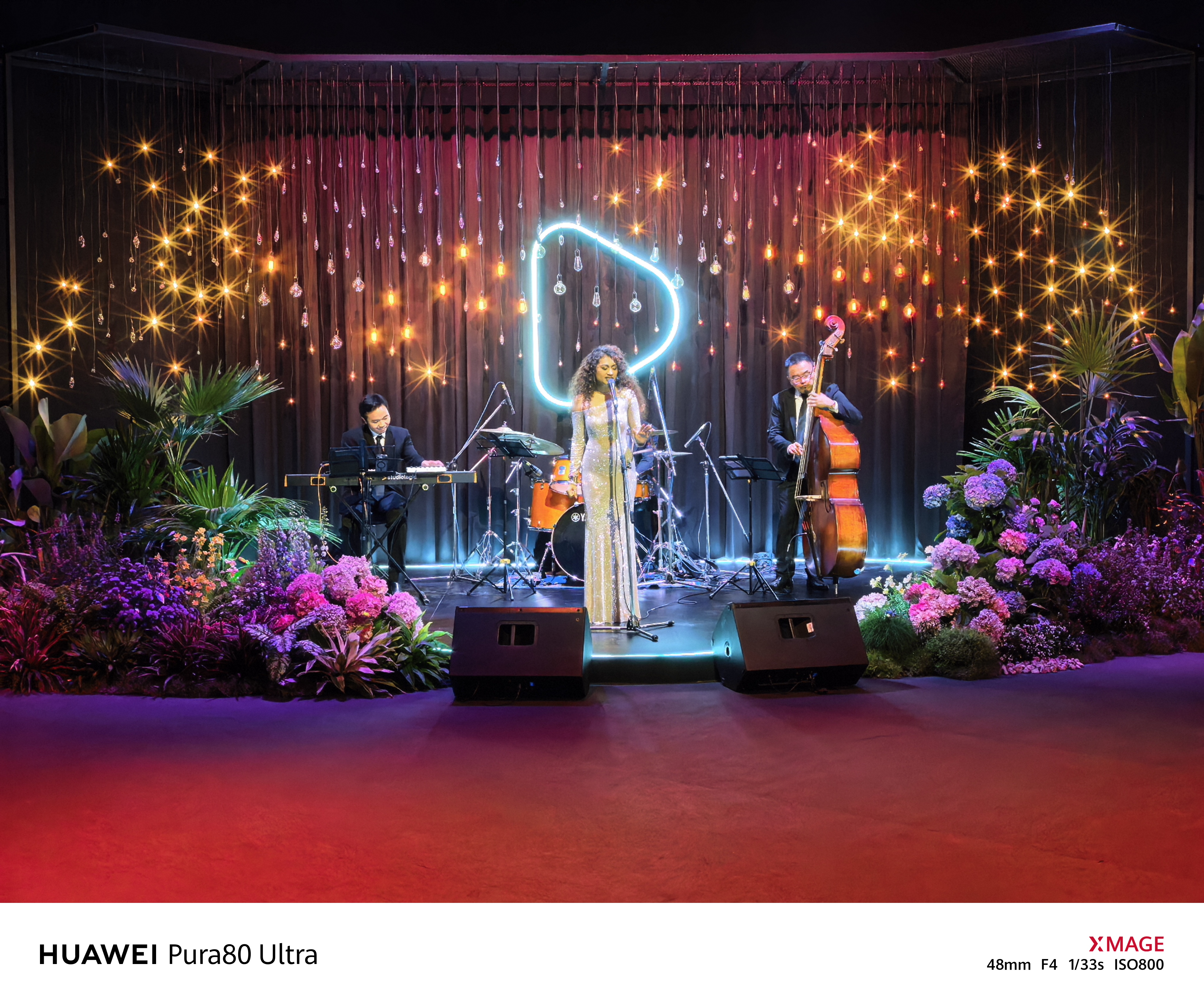 「HUAWEI Pura 80 Ultra」で、48㎜の望遠撮影。背景の光源もつぶれることなく、撮影できている