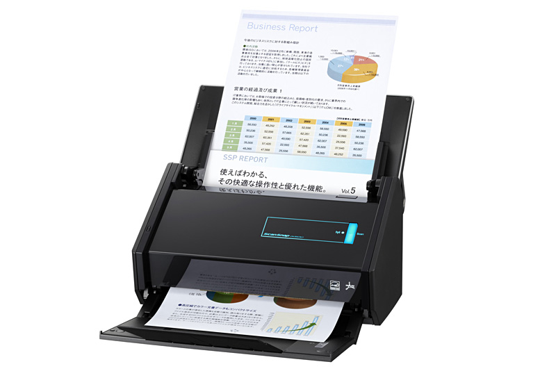 2012年11月12日発表のPFU「ScanSnap iX500」。従来機種よりスキャン速度・精度が高まったほか、クラウド／スマートフォン／タブレット連携機能などが強化された。発売当時の価格は5万4800円。