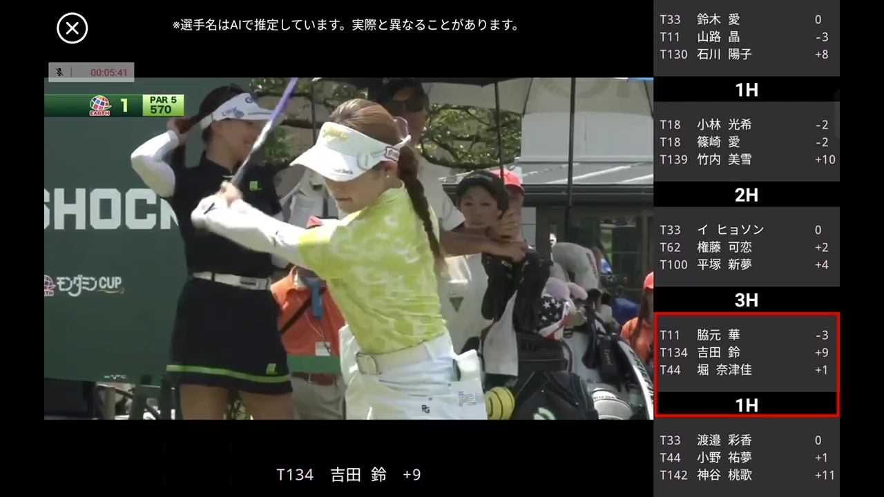 画面下の選手名がAI推定による選手テロップ