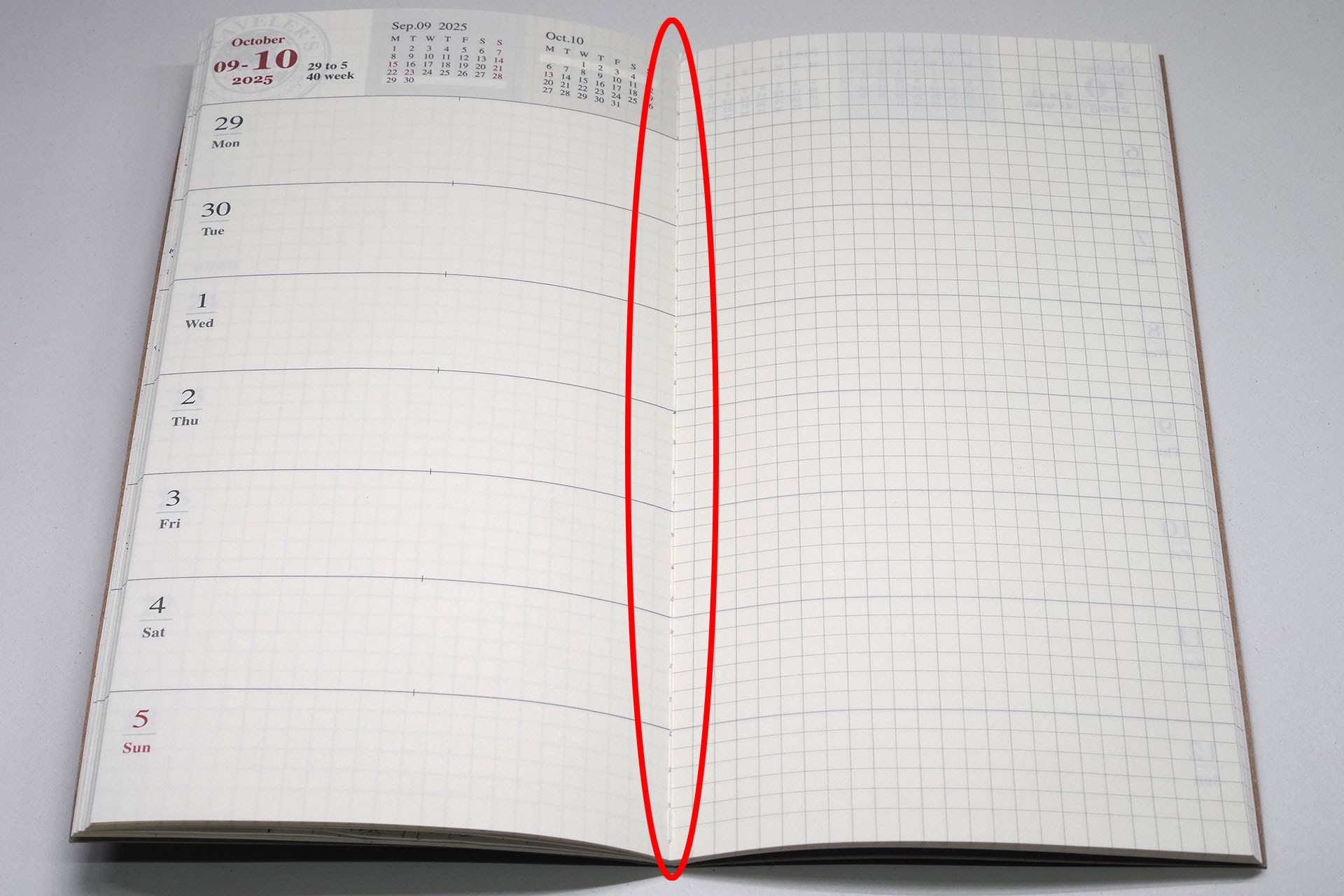 手帳やノートの「ノド」とは赤で囲った部分。ノドを避けて書き込んでいるなら、ページ毎にバラした後にScanSnapでスキャンしても問題ない。