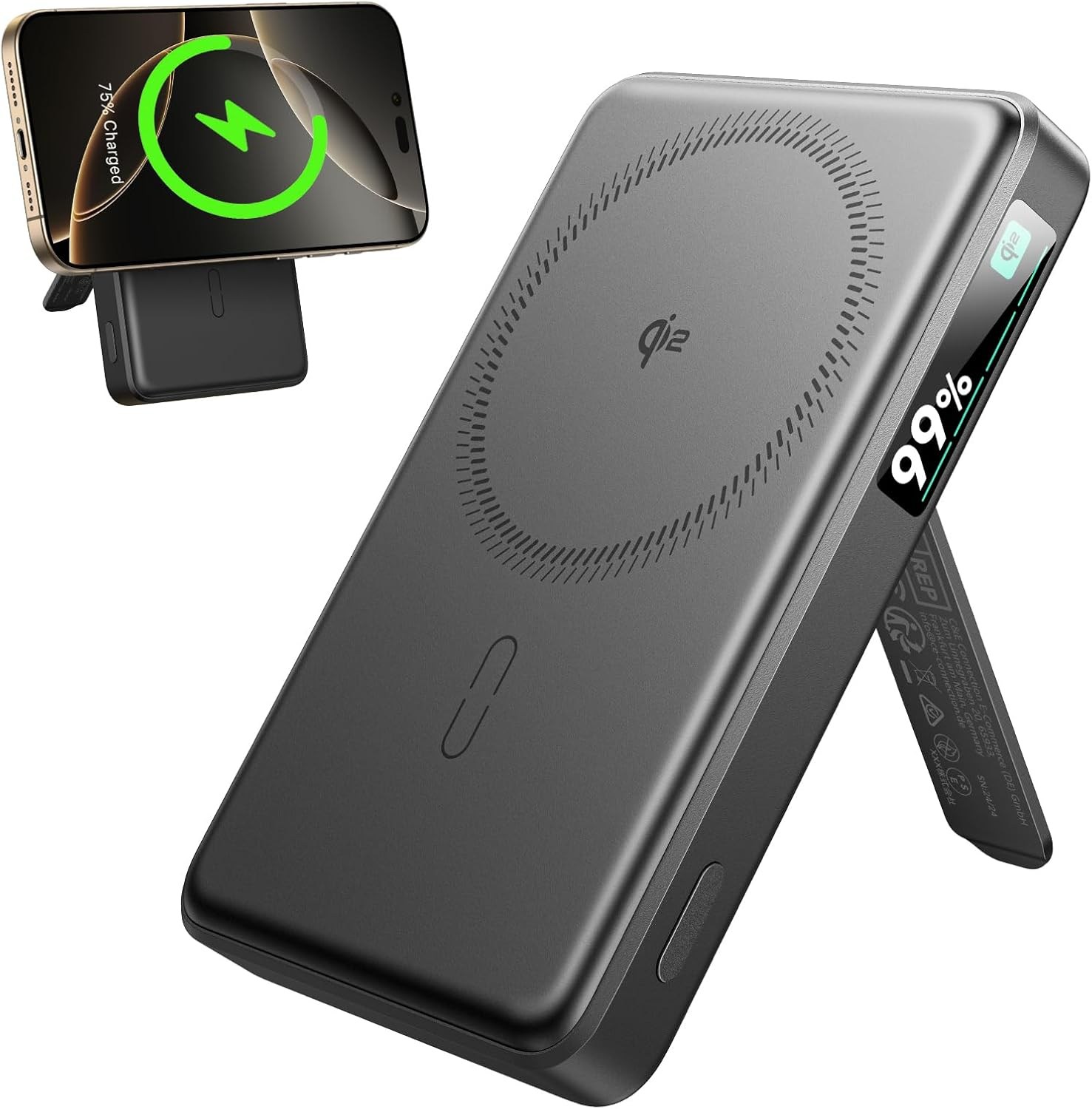 ESR Qi2認証MagSafe対応モバイルバッテリー 折りたたみ式10000mAh