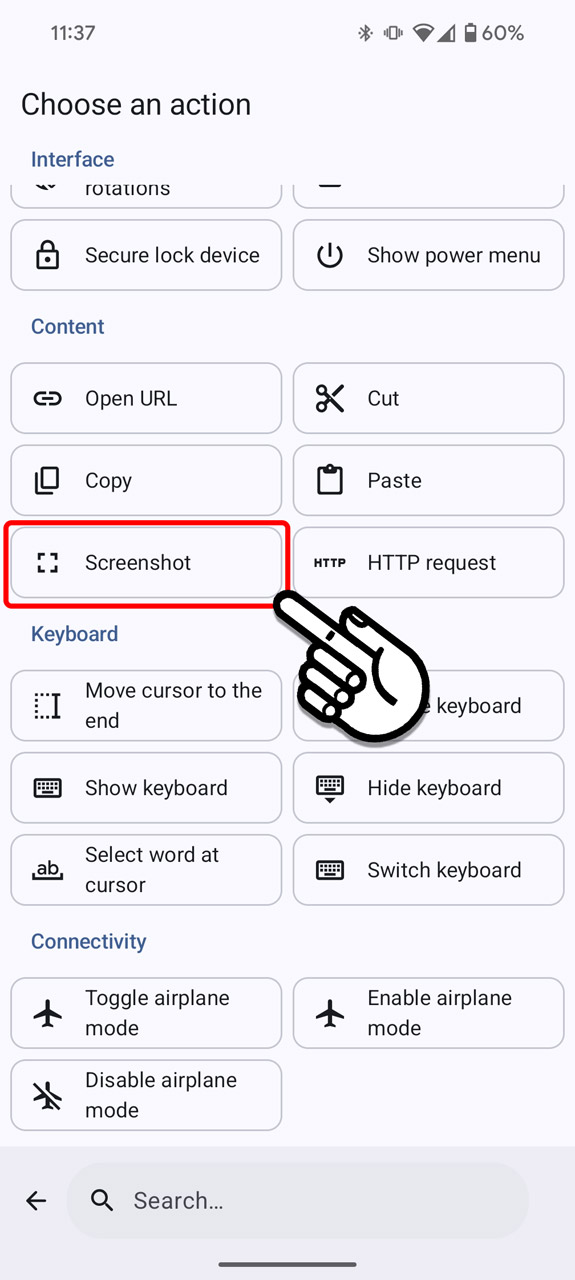 続いて「Actions」で「Screenshot」を選択