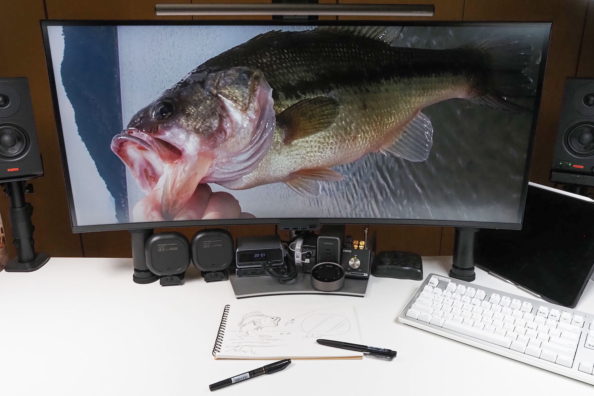 ディスプレイに表示した魚の写真を参考にすれば！　どんな魚でもリアルに描ける！　ような気がする！